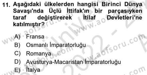 Balkanlarda Siyaset Dersi 2022 - 2023 Yılı (Vize) Ara Sınavı 11. Soru