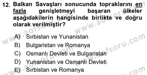 Balkanlarda Siyaset Dersi 2022 - 2023 Yılı (Vize) Ara Sınavı 12. Soru