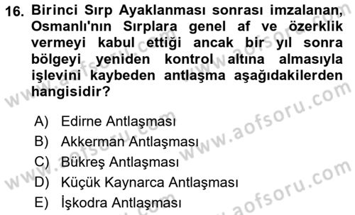 Balkanlarda Siyaset Dersi Ara Sınavı Deneme Sınav Soruları 16. Soru