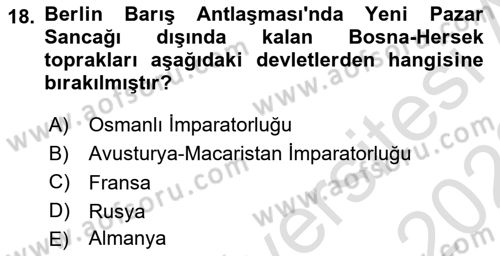 Balkanlarda Siyaset Dersi 2022 - 2023 Yılı (Vize) Ara Sınavı 18. Soru