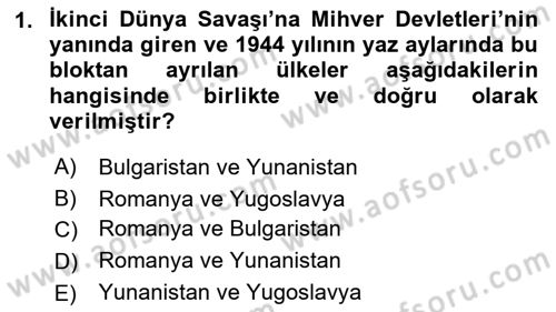 Balkanlarda Siyaset Dersi 2022 - 2023 Yılı Yaz Okulu Sınav Soruları 1. Soru