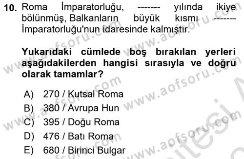 Balkanlarda Siyaset Dersi 2022 - 2023 Yılı Yaz Okulu Sınav Soruları 10. Soru