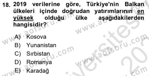 Balkanlarda Siyaset Dersi 2022 - 2023 Yılı Yaz Okulu Sınav Soruları 18. Soru