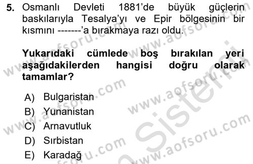 Balkanlarda Siyaset Dersi 2022 - 2023 Yılı Yaz Okulu Sınav Soruları 5. Soru