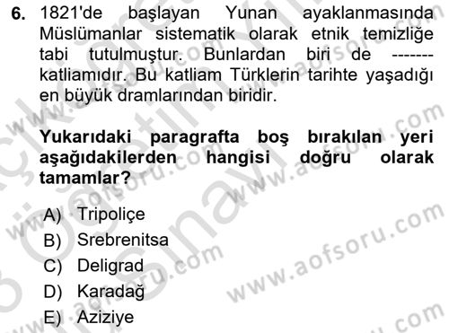Balkanlarda Siyaset Dersi 2022 - 2023 Yılı Yaz Okulu Sınav Soruları 6. Soru