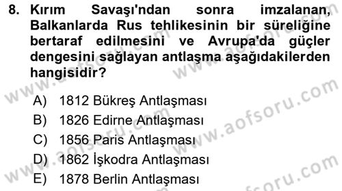 Balkanlarda Siyaset Dersi 2022 - 2023 Yılı Yaz Okulu Sınav Soruları 8. Soru