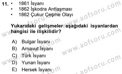 Balkanlarda Siyaset Dersi 2023 - 2024 Yılı (Vize) Ara Sınav Soruları 11. Soru