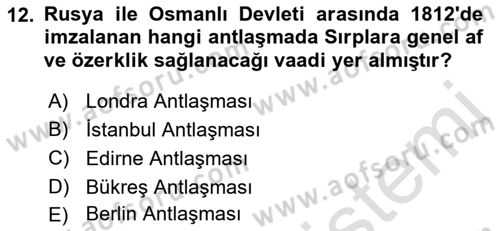 Balkanlarda Siyaset Dersi 2023 - 2024 Yılı (Vize) Ara Sınav Soruları 12. Soru