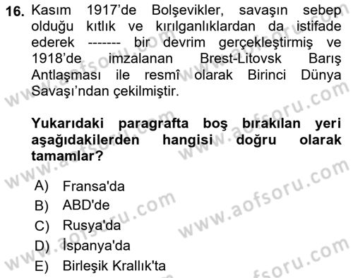 Balkanlarda Siyaset Dersi 2023 - 2024 Yılı (Vize) Ara Sınav Soruları 16. Soru