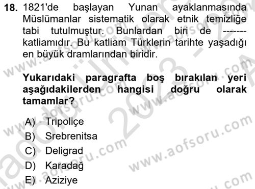 Balkanlarda Siyaset Dersi 2023 - 2024 Yılı (Vize) Ara Sınav Soruları 18. Soru