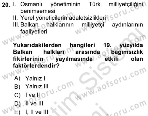 Balkanlarda Siyaset Dersi 2023 - 2024 Yılı (Vize) Ara Sınav Soruları 20. Soru