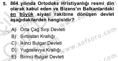 Balkanlarda Siyaset Dersi Ara Sınavı Deneme Sınav Soruları 5. Soru