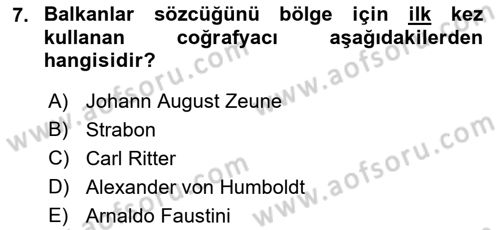 Balkanlarda Siyaset Dersi Ara Sınavı Deneme Sınav Soruları 7. Soru