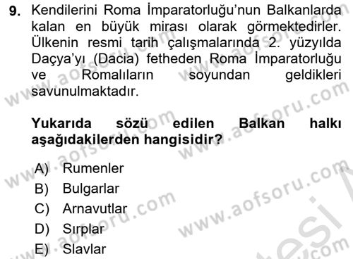 Balkanlarda Siyaset Dersi Ara Sınavı Deneme Sınav Soruları 9. Soru