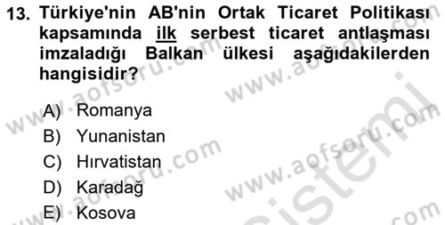 Balkanlarda Siyaset Dersi 2023 - 2024 Yılı (Final) Dönem Sonu Sınav Soruları 13. Soru