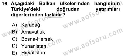 Balkanlarda Siyaset Dersi 2023 - 2024 Yılı (Final) Dönem Sonu Sınav Soruları 16. Soru