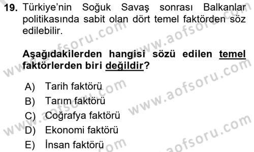 Balkanlarda Siyaset Dersi 2023 - 2024 Yılı (Final) Dönem Sonu Sınav Soruları 19. Soru