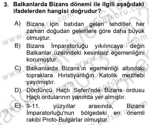 Balkanlarda Siyaset Dersi 2023 - 2024 Yılı (Final) Dönem Sonu Sınav Soruları 3. Soru