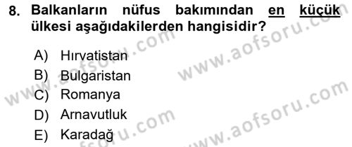 Balkanlarda Siyaset Dersi 2023 - 2024 Yılı Yaz Okulu Sınav Soruları 8. Soru