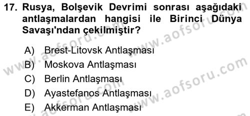 Balkanlarda Siyaset Dersi Ara Sınavı Deneme Sınav Soruları 17. Soru