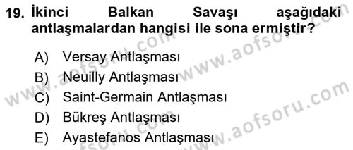 Balkanlarda Siyaset Dersi Ara Sınavı Deneme Sınav Soruları 19. Soru