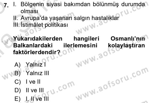 Balkanlarda Siyaset Dersi Ara Sınavı Deneme Sınav Soruları 7. Soru