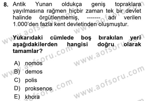 Balkanlarda Siyaset Dersi Ara Sınavı Deneme Sınav Soruları 8. Soru