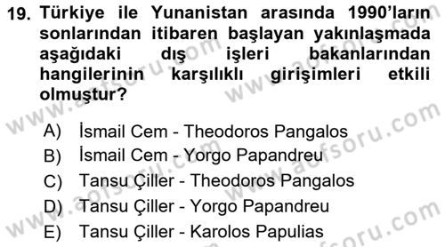 Balkanlarda Siyaset Dersi 2024 - 2025 Yılı (Final) Dönem Sonu Sınav Soruları 19. Soru