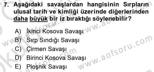 Balkanlarda Siyaset Dersi 2024 - 2025 Yılı Yaz Okulu Sınav Soruları 7. Soru