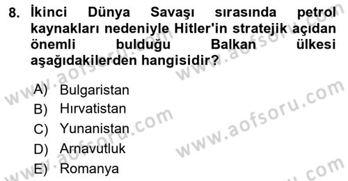 Balkanlarda Siyaset Dersi 2024 - 2025 Yılı Yaz Okulu Sınav Soruları 8. Soru