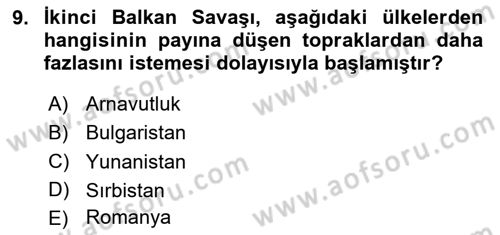 Balkanlarda Siyaset Dersi 2024 - 2025 Yılı Yaz Okulu Sınav Soruları 9. Soru