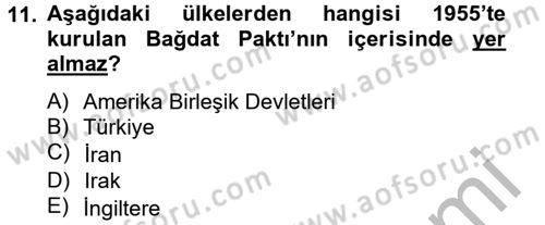 Orta Doğuda Siyaset Dersi 2012 - 2013 Yılı (Vize) Ara Sınav Soruları 11. Soru