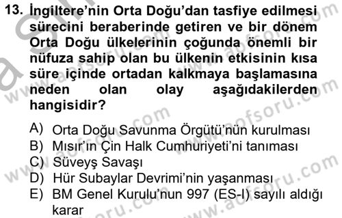 Orta Doğuda Siyaset Dersi 2012 - 2013 Yılı (Vize) Ara Sınav Soruları 13. Soru