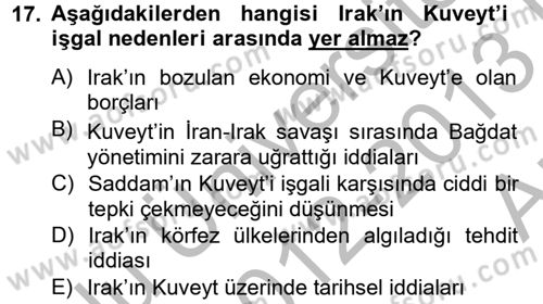 Orta Doğuda Siyaset Dersi 2012 - 2013 Yılı (Vize) Ara Sınav Soruları 17. Soru
