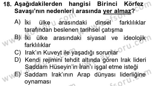 Orta Doğuda Siyaset Dersi 2012 - 2013 Yılı (Vize) Ara Sınav Soruları 18. Soru