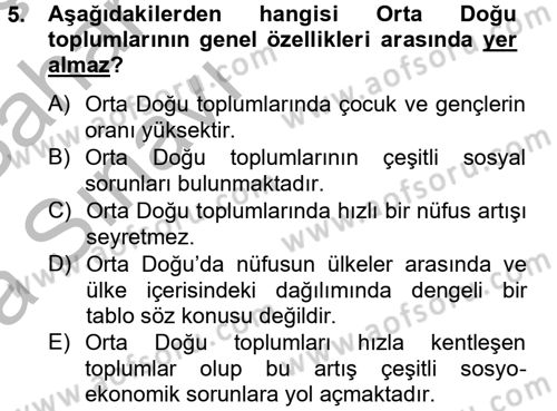 Orta Doğuda Siyaset Dersi 2012 - 2013 Yılı (Vize) Ara Sınav Soruları 5. Soru