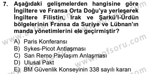 Orta Doğuda Siyaset Dersi 2012 - 2013 Yılı (Vize) Ara Sınav Soruları 7. Soru