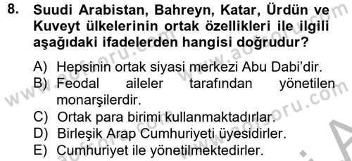 Orta Doğuda Siyaset Dersi 2012 - 2013 Yılı (Vize) Ara Sınav Soruları 8. Soru