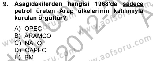 Orta Doğuda Siyaset Dersi 2012 - 2013 Yılı (Vize) Ara Sınav Soruları 9. Soru
