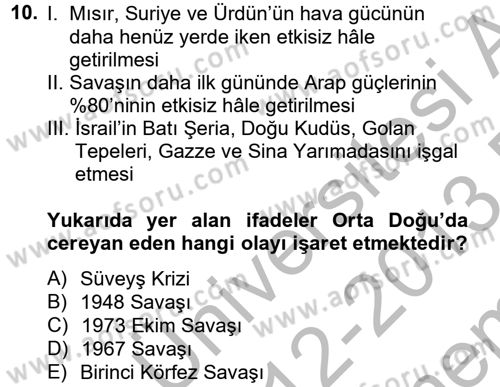 Orta Doğuda Siyaset Dersi 2012 - 2013 Yılı (Final) Dönem Sonu Sınav Soruları 10. Soru