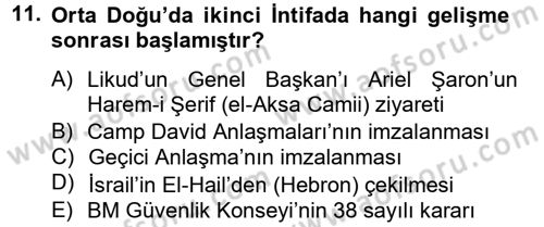 Orta Doğuda Siyaset Dersi 2012 - 2013 Yılı (Final) Dönem Sonu Sınav Soruları 11. Soru