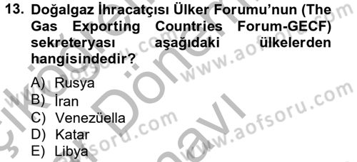 Orta Doğuda Siyaset Dersi 2012 - 2013 Yılı (Final) Dönem Sonu Sınav Soruları 13. Soru