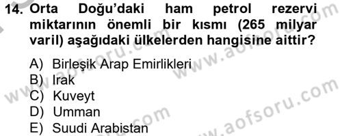 Orta Doğuda Siyaset Dersi 2012 - 2013 Yılı (Final) Dönem Sonu Sınav Soruları 14. Soru