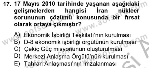 Orta Doğuda Siyaset Dersi 2012 - 2013 Yılı (Final) Dönem Sonu Sınav Soruları 17. Soru