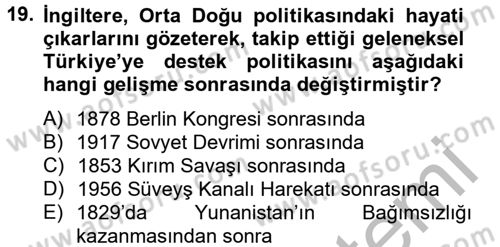 Orta Doğuda Siyaset Dersi 2012 - 2013 Yılı (Final) Dönem Sonu Sınav Soruları 19. Soru