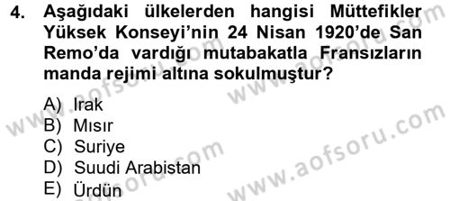 Orta Doğuda Siyaset Dersi 2012 - 2013 Yılı (Final) Dönem Sonu Sınav Soruları 4. Soru