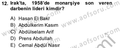 Orta Doğuda Siyaset Dersi 2013 - 2014 Yılı (Vize) Ara Sınav Soruları 12. Soru