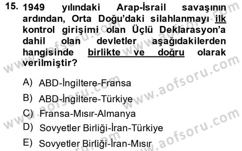 Orta Doğuda Siyaset Dersi 2013 - 2014 Yılı (Vize) Ara Sınav Soruları 15. Soru