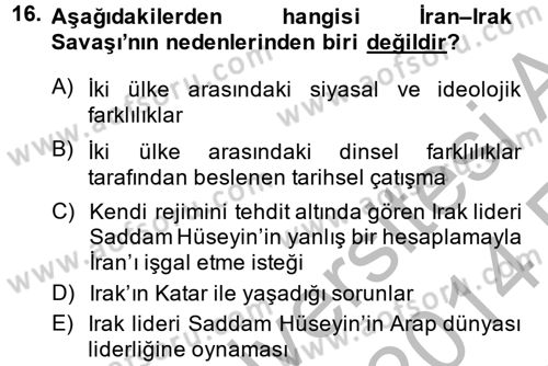 Orta Doğuda Siyaset Dersi 2013 - 2014 Yılı (Vize) Ara Sınav Soruları 16. Soru
