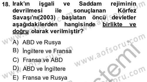 Orta Doğuda Siyaset Dersi 2013 - 2014 Yılı (Vize) Ara Sınav Soruları 18. Soru